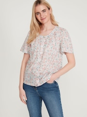 M&co Geblümtes Top aus Baumwolle, Creme - Bild 1 von 5