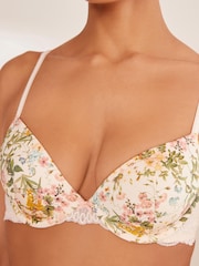 Creme, Blumenmuster - Spitzen-BH mit leichter Wattierung und glatten Körbchen - Bild 5 von 7