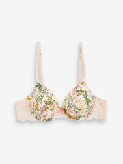 Creme, Blumenmuster - Spitzen-BH mit leichter Wattierung und glatten Körbchen - Bild 7 von 7