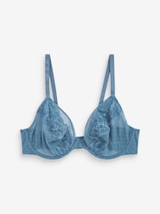 Coral Pink/Blue/Cream Non Pad Plunge DD+ Non Pad Plunge Lace & Mesh Bras 3 Pack - Image 2 of 8