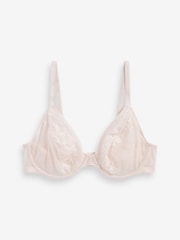 Coral Pink/Blue/Cream Non Pad Plunge DD+ Non Pad Plunge Lace & Mesh Bras 3 Pack - Image 3 of 8