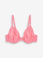 Coral Pink/Blue/Cream Non Pad Plunge DD+ Non Pad Plunge Lace & Mesh Bras 3 Pack - Image 4 of 8