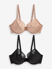 Black/Nude DD+ Non Pad Plunge Lace Detail Bras 2 Pack - Image 8 of 12