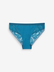 Teal Blue/Cream High Leg Microfibre & Lace Knickers 2 Pack - Image 2 of 10