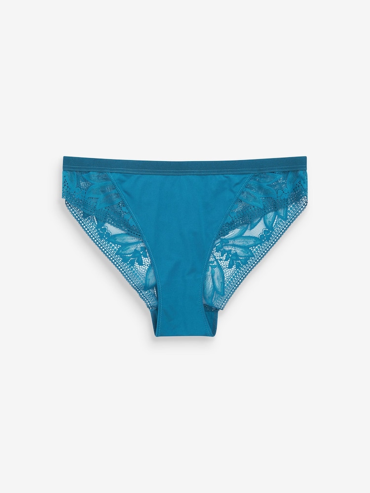 Teal Blue/Cream High Leg Microfibre & Lace Knickers 2 Pack - Image 2 of 10