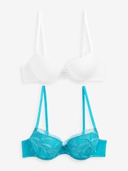 Aqua Blue/White Pad Balcony Embroidered Bras 2 Pack - Image 8 of 8