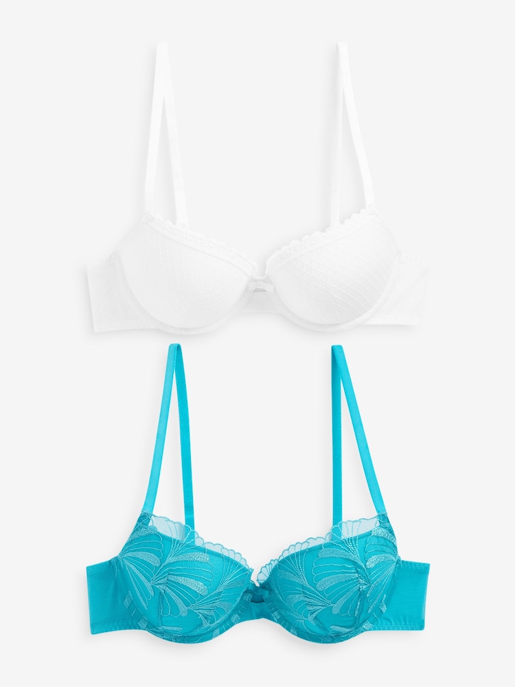 Aqua Blue/White Pad Balcony Embroidered Bras 2 Pack - Image 8 of 8