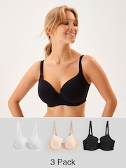 Black/White/Pastel Rose Nude Pad Balcony DD+ Cotton Blend Ultimate Comfort Bras 3 Pack - Image 1 of 10