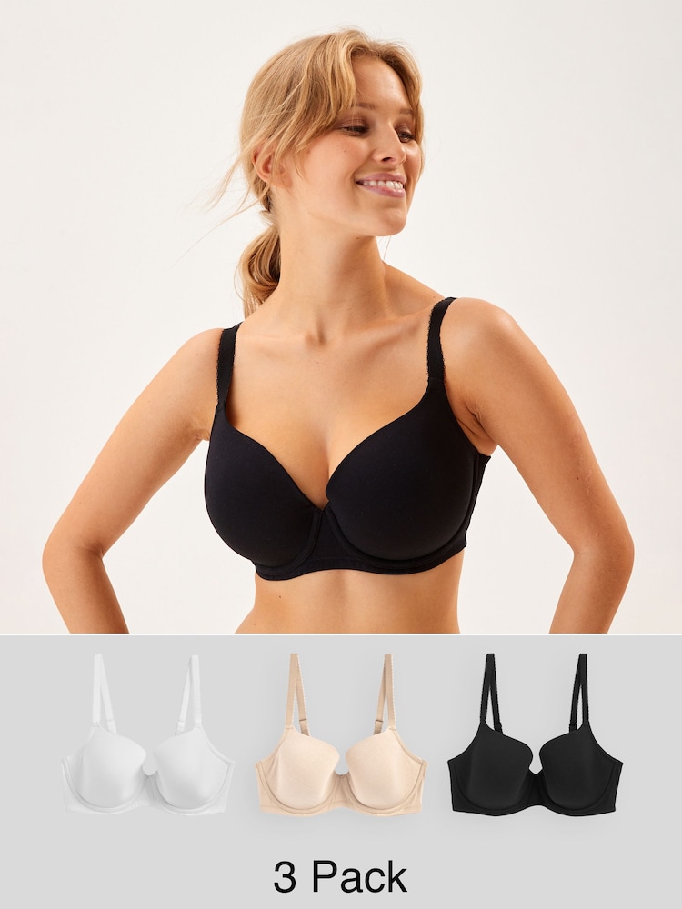 Black/White/Pastel Rose Nude Pad Balcony DD+ Cotton Blend Ultimate Comfort Bras 3 Pack - Image 1 of 10