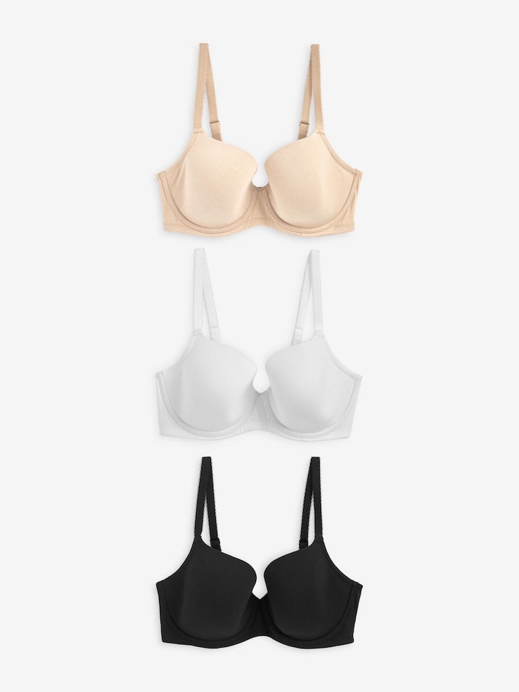 Black/White/Pastel Rose Nude Pad Balcony DD+ Cotton Blend Ultimate Comfort Bras 3 Pack - Image 7 of 10
