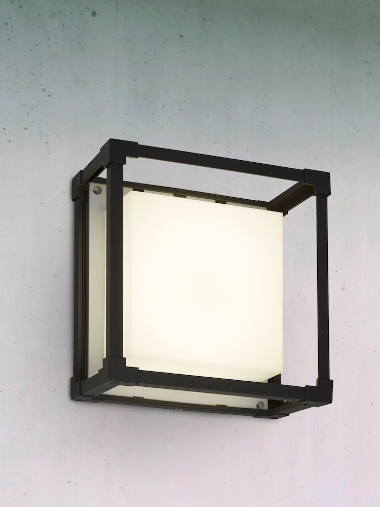 Searchlight Grey Boxy Grey And Opal Square Outdoor Wall Light - Image 1 of 3