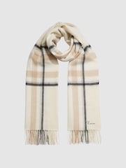 Reiss Neutral Calyn Cashmere Blend Checked Scarf - Image 1 of 4
