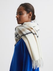 Reiss Neutral Calyn Cashmere Blend Checked Scarf - Image 2 of 4