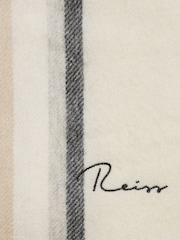 Reiss Neutral Calyn Cashmere Blend Checked Scarf - Image 4 of 4