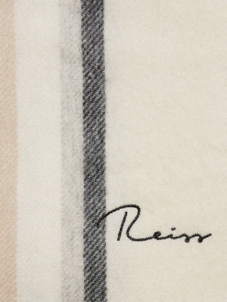 Reiss Neutral Calyn Cashmere Blend Checked Scarf - Image 4 of 4