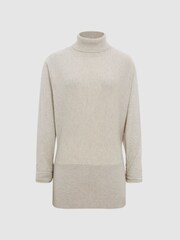 Reiss Stone Frankie Ruched Sleeve Wool-Cashmere Roll Neck Jumper - Image 2 of 7