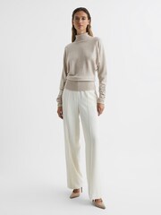 Reiss Stone Frankie Ruched Sleeve Wool-Cashmere Roll Neck Jumper - Image 3 of 7