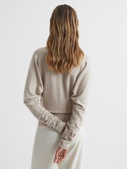 Reiss Stone Frankie Ruched Sleeve Wool-Cashmere Roll Neck Jumper - Image 5 of 7