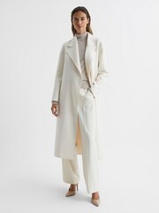 Reiss Stone Frankie Ruched Sleeve Wool-Cashmere Roll Neck Jumper - Image 7 of 7