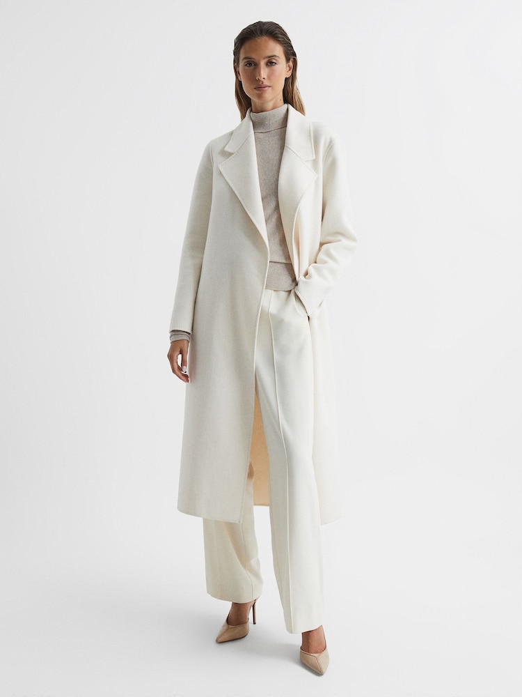 Reiss Stone Frankie Ruched Sleeve Wool-Cashmere Roll Neck Jumper - Image 7 of 7