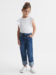 Reiss Mid Blue Bradie Junior Turn Up Relaxed Jeans - Image 1 of 1