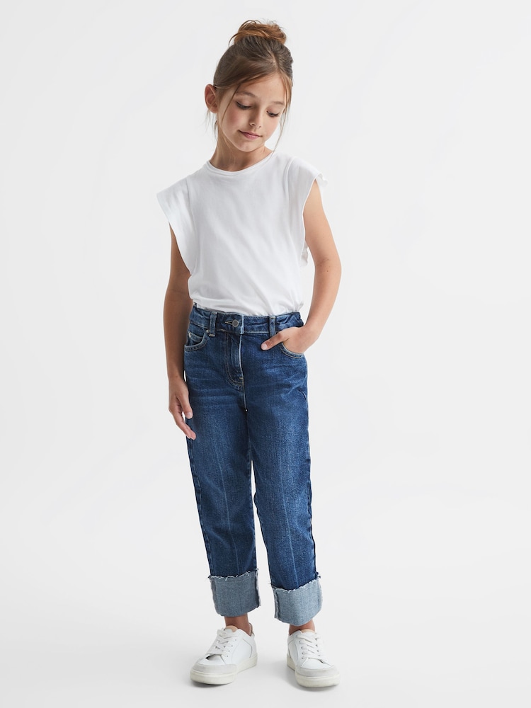 Reiss Mid Blue Bradie Junior Turn Up Relaxed Jeans - Image 1 of 1