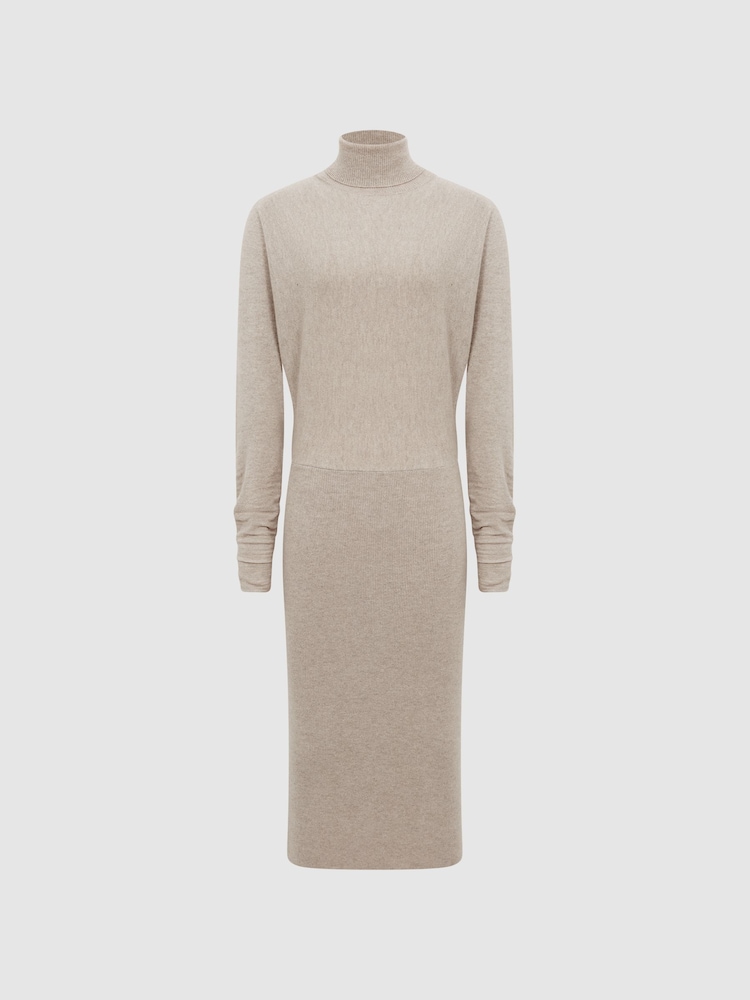 Reiss Oatmeal Fallon Wool Blend Roll Neck Dress - Image 2 of 7