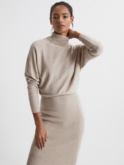 Reiss Oatmeal Fallon Wool Blend Roll Neck Dress - Image 3 of 7