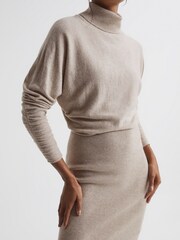 Reiss Oatmeal Fallon Wool Blend Roll Neck Dress - Image 4 of 7