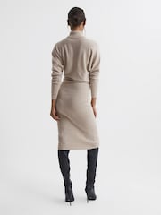 Reiss Oatmeal Fallon Wool Blend Roll Neck Dress - Image 5 of 7