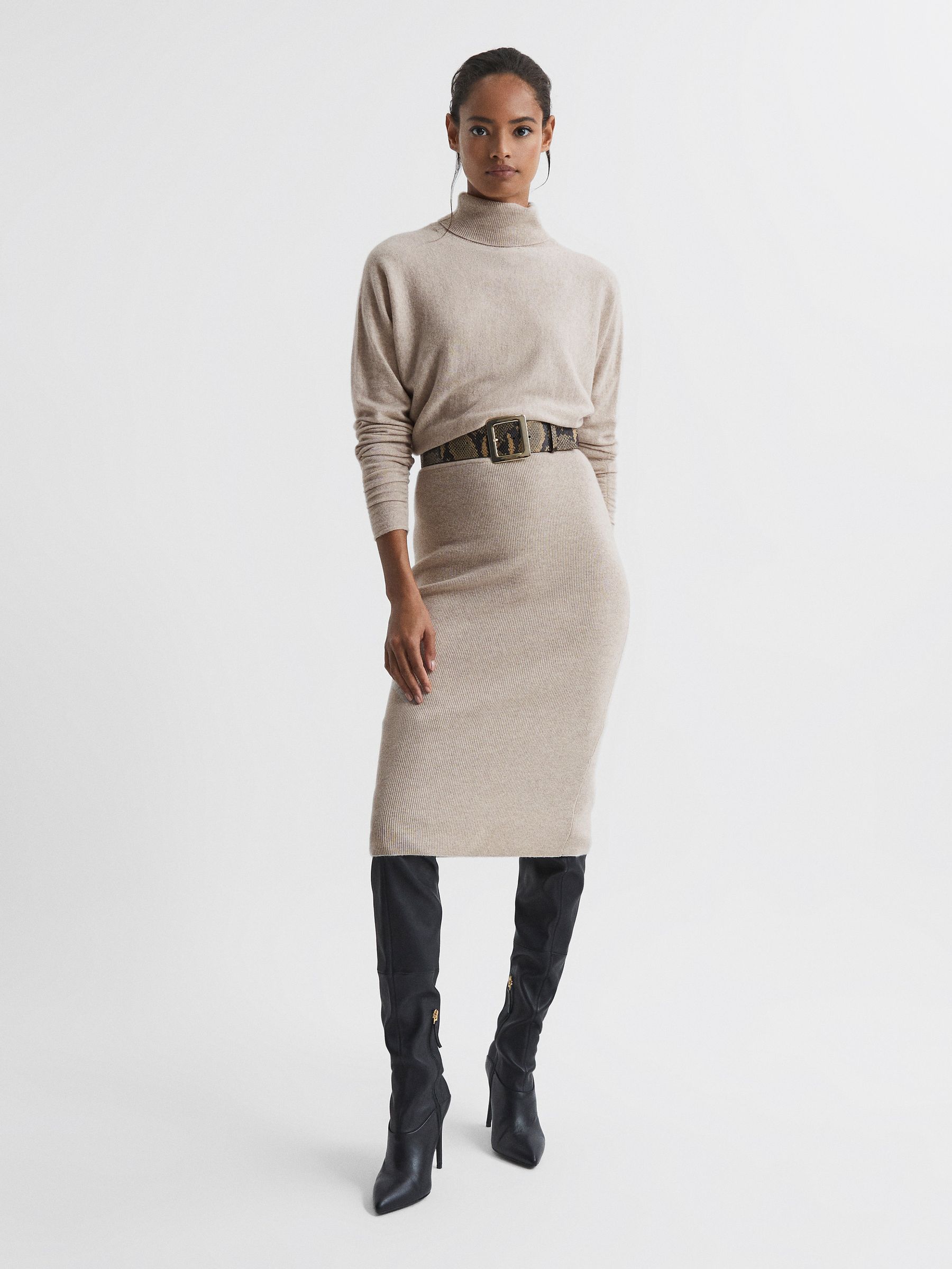 Buy Reiss Oatmeal Fallon Wool Blend Roll Neck Dress from Next Luxembourg