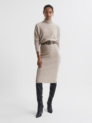 Reiss Oatmeal Fallon Wool Blend Roll Neck Dress - Image 6 of 7