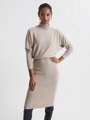Reiss Oatmeal Fallon Wool Blend Roll Neck Dress - Image 7 of 7