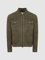 Reiss Sage Pike Suede Zip Through Trucker Jacket - Image 2 of 6