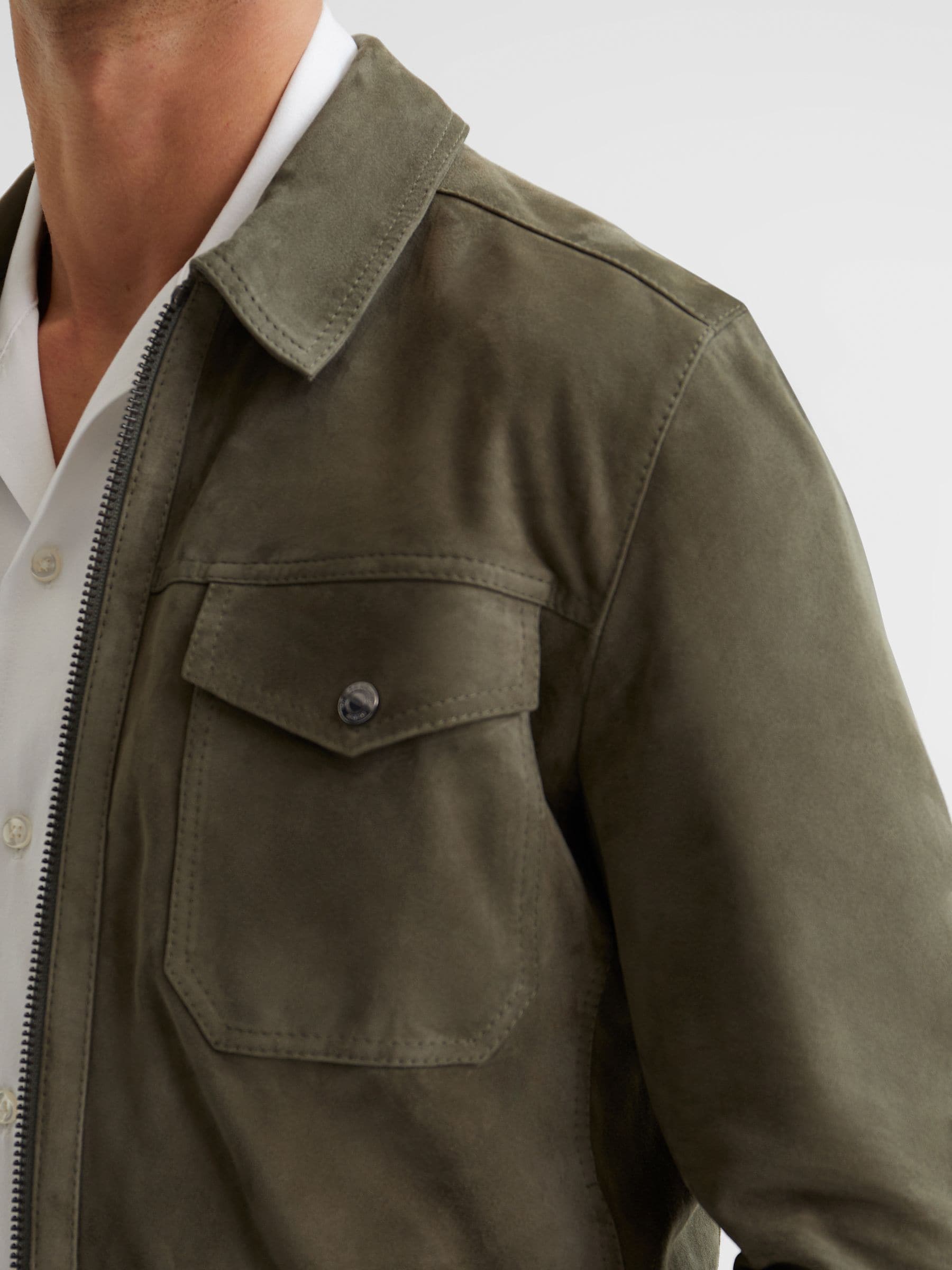 Buy Reiss Sage Pike Suede Zip Through Trucker Jacket from Buy Reiss Sage Pike Suede Zip Through Trucker Jacket from