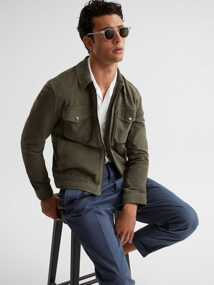 Reiss Sage Pike Suede Zip Through Trucker Jacket - Image 6 of 6