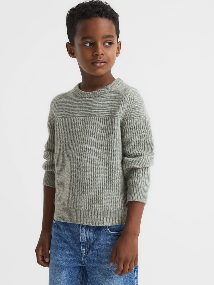 Reiss Sage Marcus Junior Crew Neck Ribbed Wool Blend Jumper - Image 1 of 5