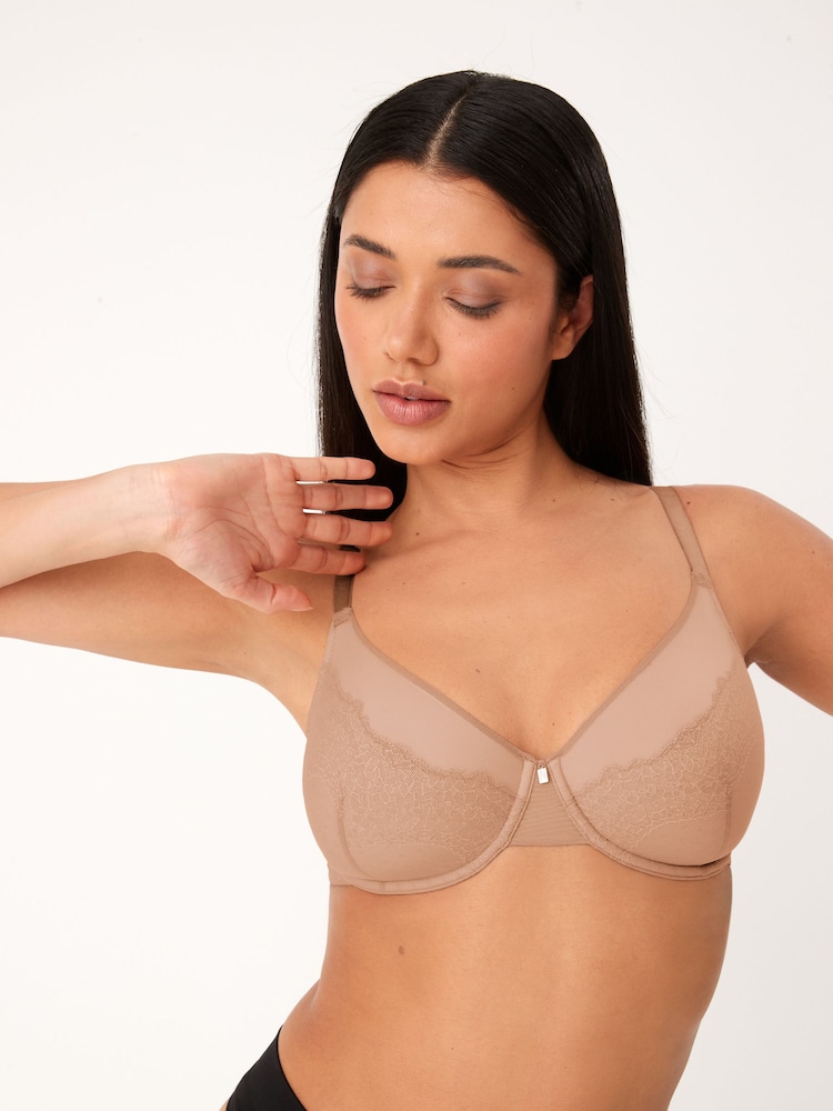 Nude Lace DD+ Minimiser Full Cup Bra - Image 2 of 7