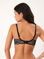 Black DD+ Floral Lace Light Padded Balcony Bra - Image 3 of 5