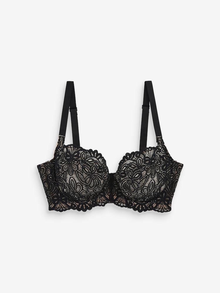 Black DD+ Floral Lace Light Padded Balcony Bra - Image 5 of 5