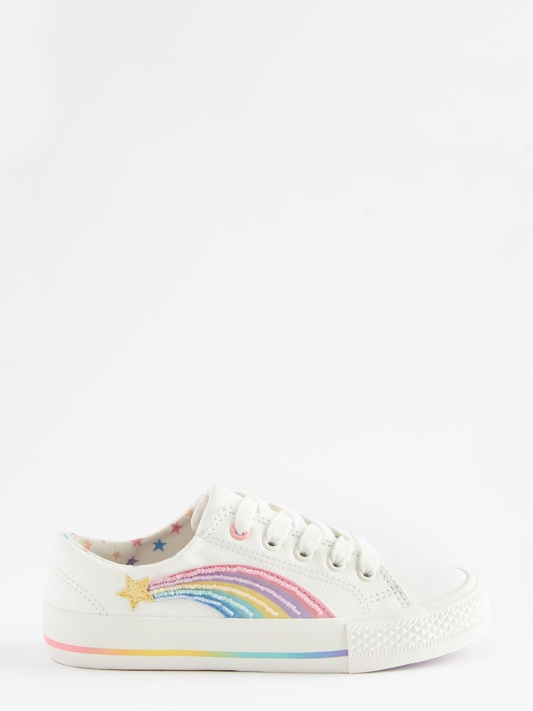 White Rainbow Embellished Wide Fit (G) Lace-Up Trainers - Image 2 of 5 White Rainbow Embellished Wide Fit (G) Lace-Up Trainers - Image 2 of 5