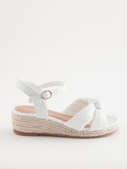 White Standard Fit (F) Knot Detail Ankle Strap Wedge Sandals - Image 1 of 6