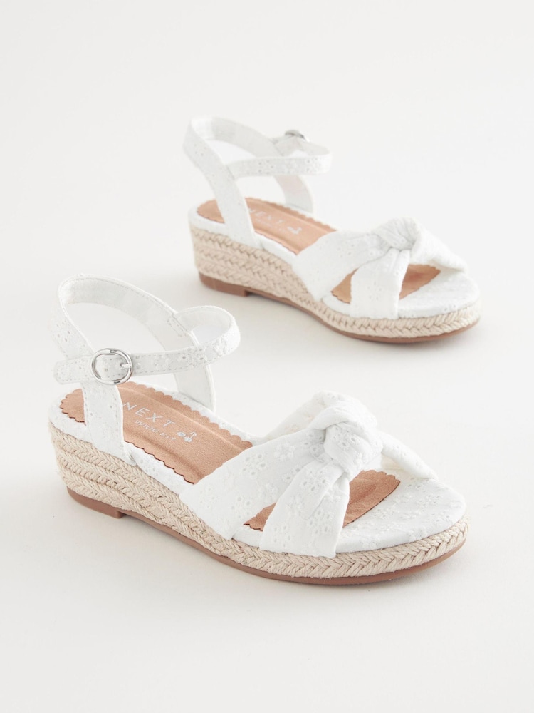 White Standard Fit (F) Knot Detail Ankle Strap Wedge Sandals - Image 2 of 6