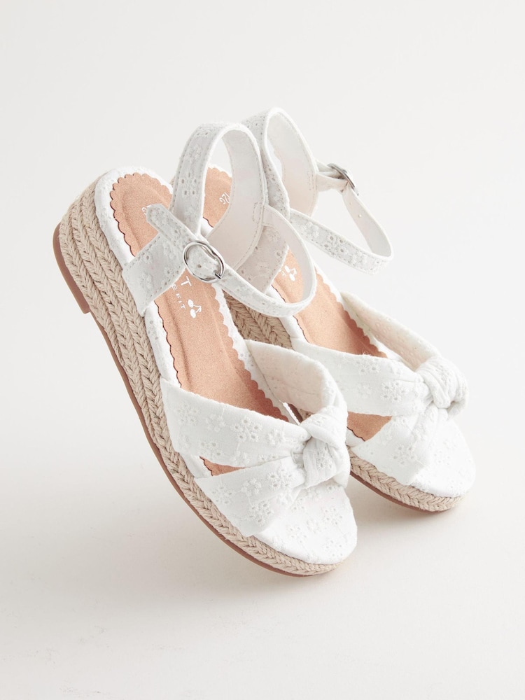 White Standard Fit (F) Knot Detail Ankle Strap Wedge Sandals - Image 3 of 6