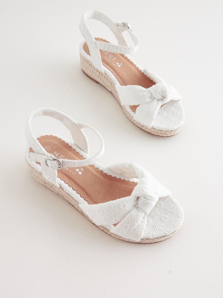 White Standard Fit (F) Knot Detail Ankle Strap Wedge Sandals - Image 4 of 6