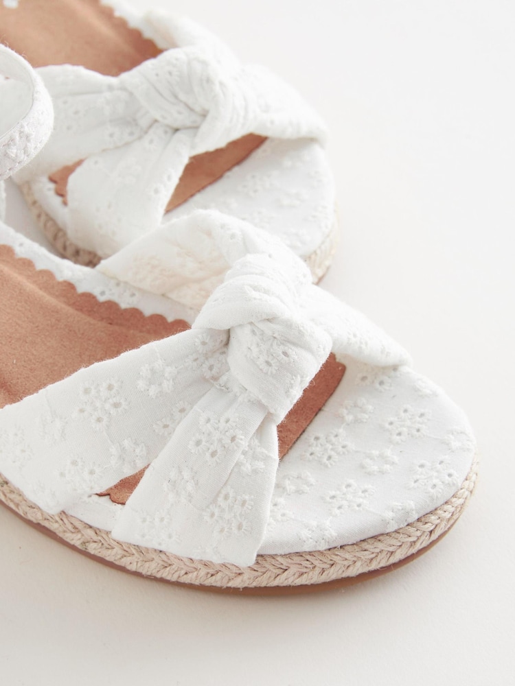 White Standard Fit (F) Knot Detail Ankle Strap Wedge Sandals - Image 5 of 6