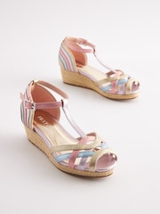 Pastel Rainbow Woven Wedge Ankle Strap Sandals - Image 1 of 5
