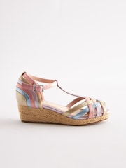 Pastel Rainbow Woven Wedge Ankle Strap Sandals - Image 2 of 5