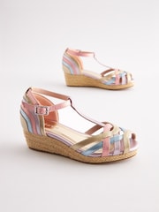 Pastel Rainbow Woven Wedge Ankle Strap Sandals - Image 3 of 5
