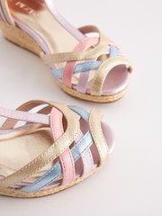 Pastel Rainbow Woven Wedge Ankle Strap Sandals - Image 4 of 5